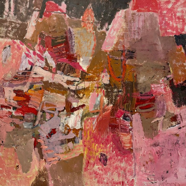 pink and red abstract painting