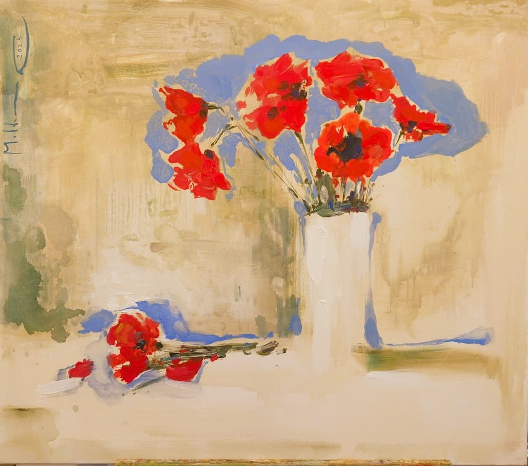 painting of a bouquet of red flowers