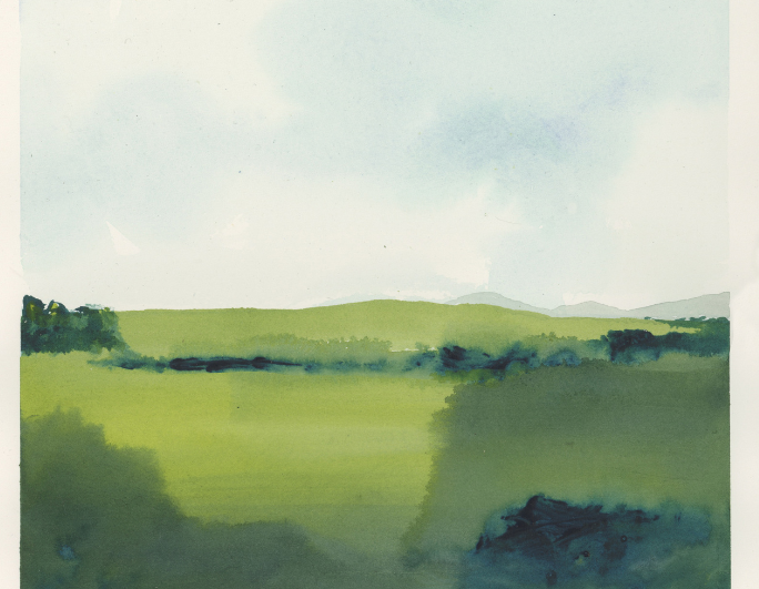 watercolor of green fields
