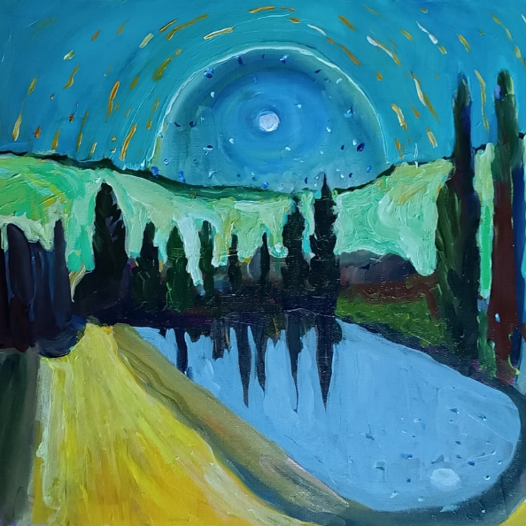 landscape of a lake at night