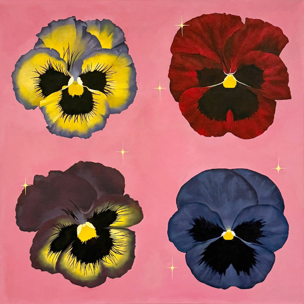 painting of four pansies