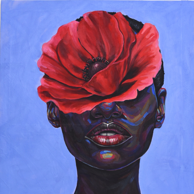 painting of a woman with a flower