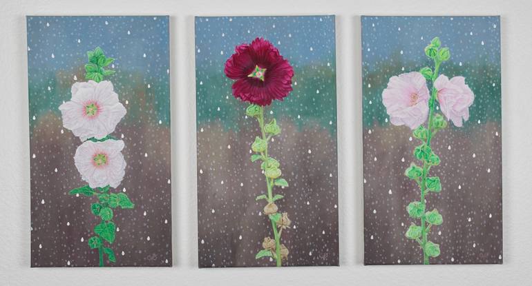 Image of Hollyhock Flower Triptych