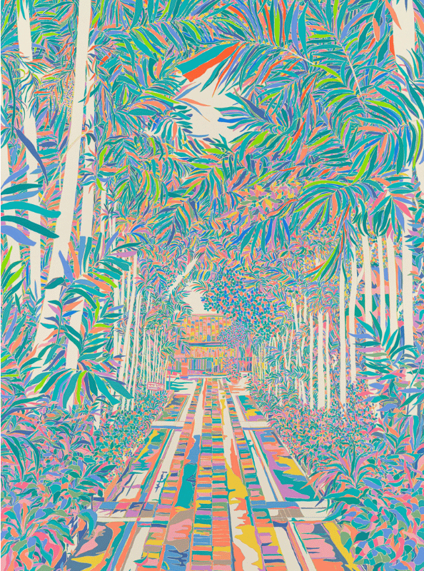 multi-colored painting of a bamboo forest