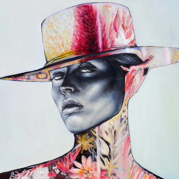 painting of woman in hat florals