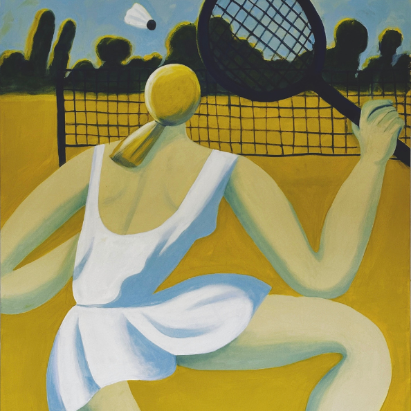 Painting of figure playing badminton