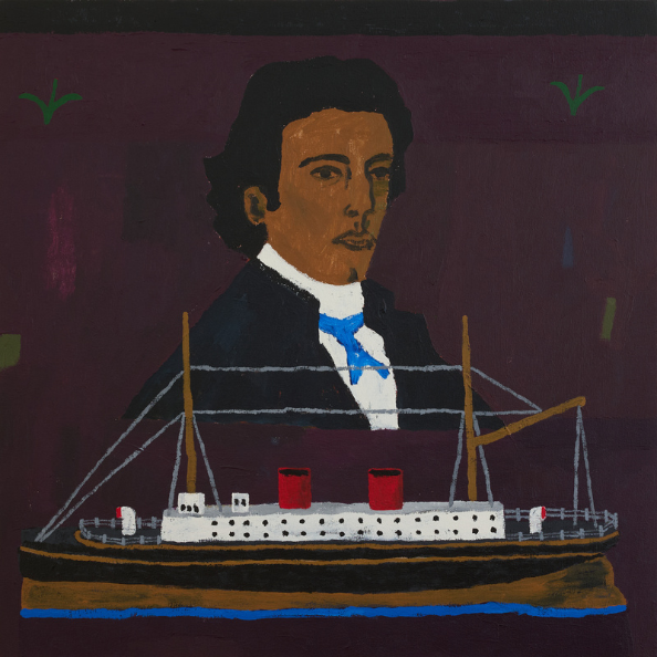 Painting of old ship and man