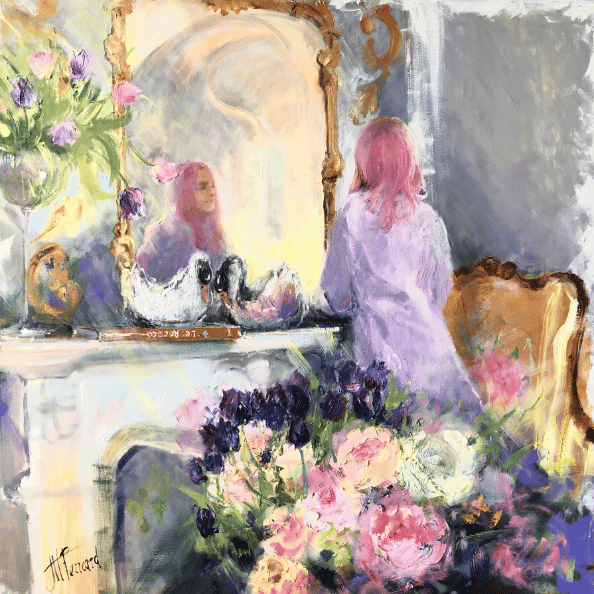 Dreamy painting women looking in mirror