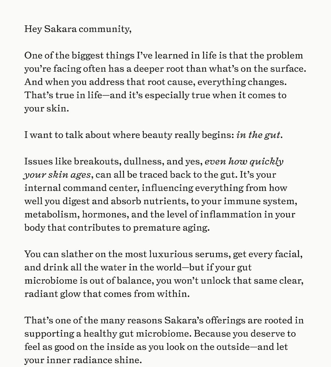 Letter to Sakara Community