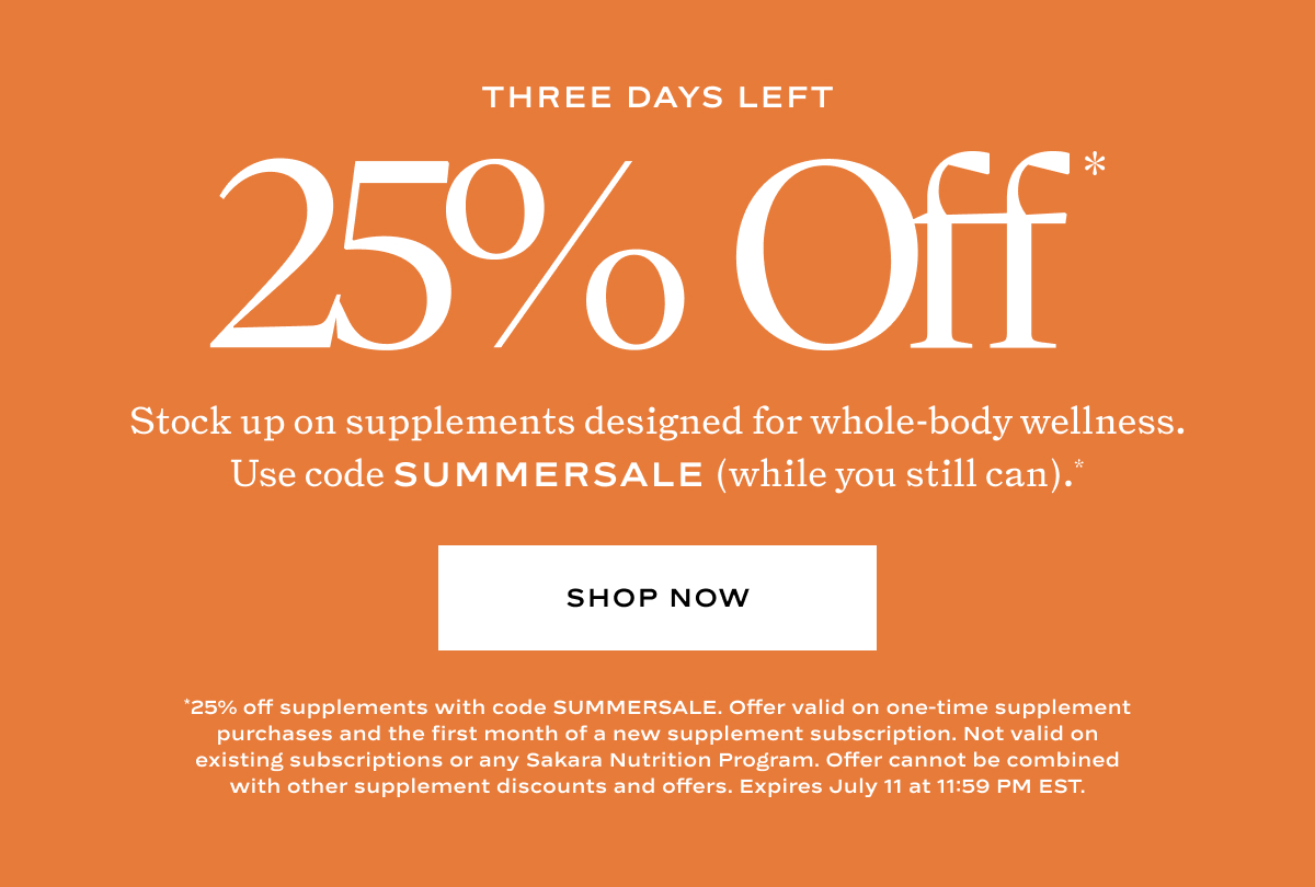 Three Days Only: 25% off Supplements with code SUMMERSALE