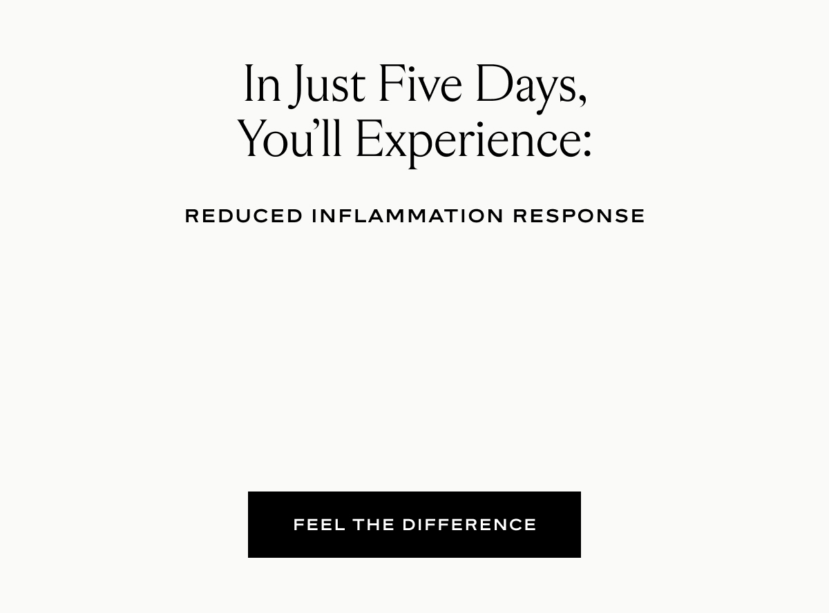 In Just Five Days, You'll Experience: Reduced Inflammation Response, Less Bloating, Support Cell Turnover, Better Sleep, and Improved Metabolism. 