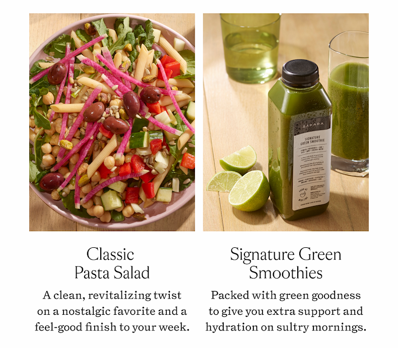 Classic Pasta Salad and Signature Green Smoothies