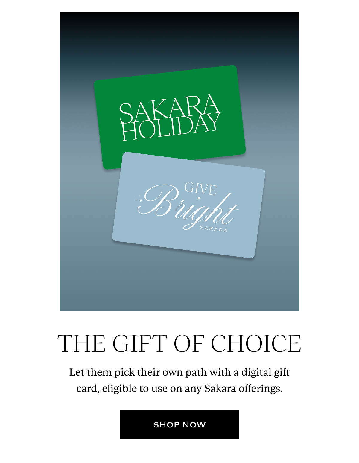 The Gift of Choice: Let them pick their own path with a digital gift card, eligible to use on any Sakara offerings.