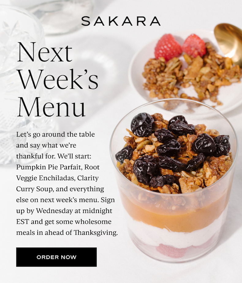 Sakara: Next Week's Menu