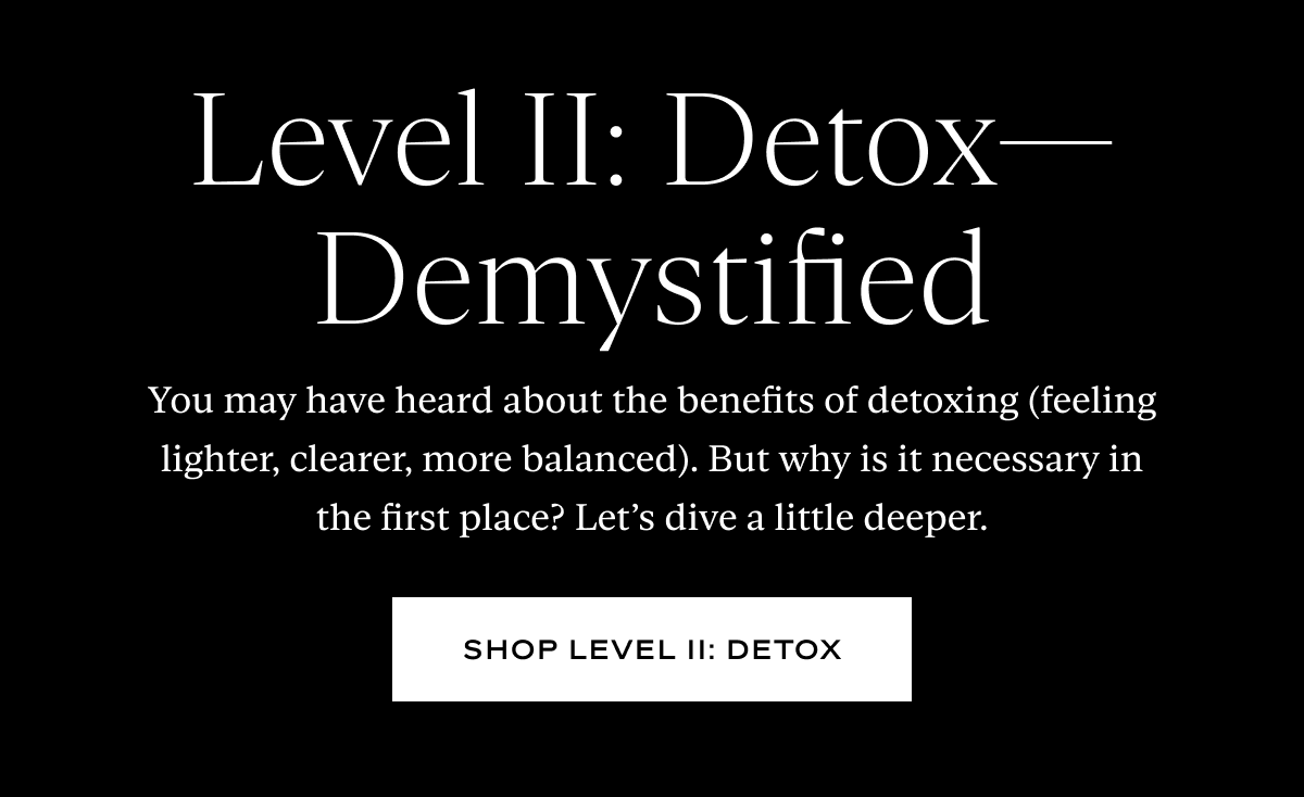 Level II: Detox--Demystified: You may have heard about the benefits of detoxing (feeling lighter, clearer, more balanced). But why is it necessary in the first place? Let’s dive a little deeper.