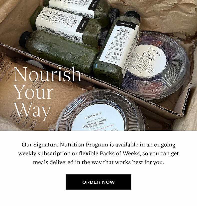 Nourish Your Way. Our Signature Nutrition Program is available in an ongoing weekly subscription or flexible Packs of Weeks, so you can get meals delivered in the way that works best for you.