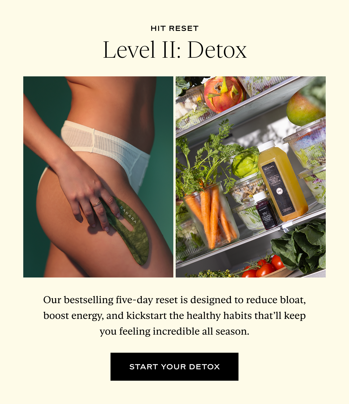 Level II: Detox: Our bestselling five-day reset is designed to reduce bloat, boost energy, and kickstart the healthy habits that’ll keep you feeling incredible all season.