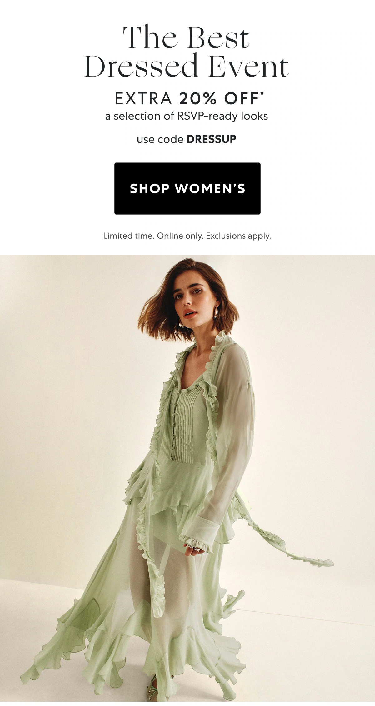 RSVP ready? Extra 20% OFF dresses, suiting & shoes