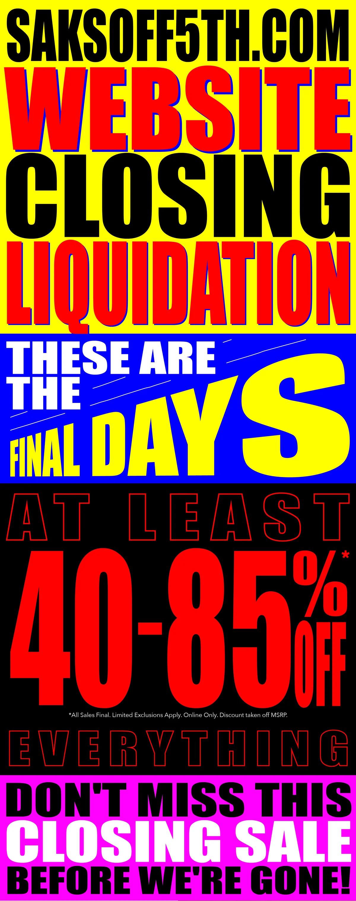 Final Days! Everything now 40-85% Off SITEWIDE!