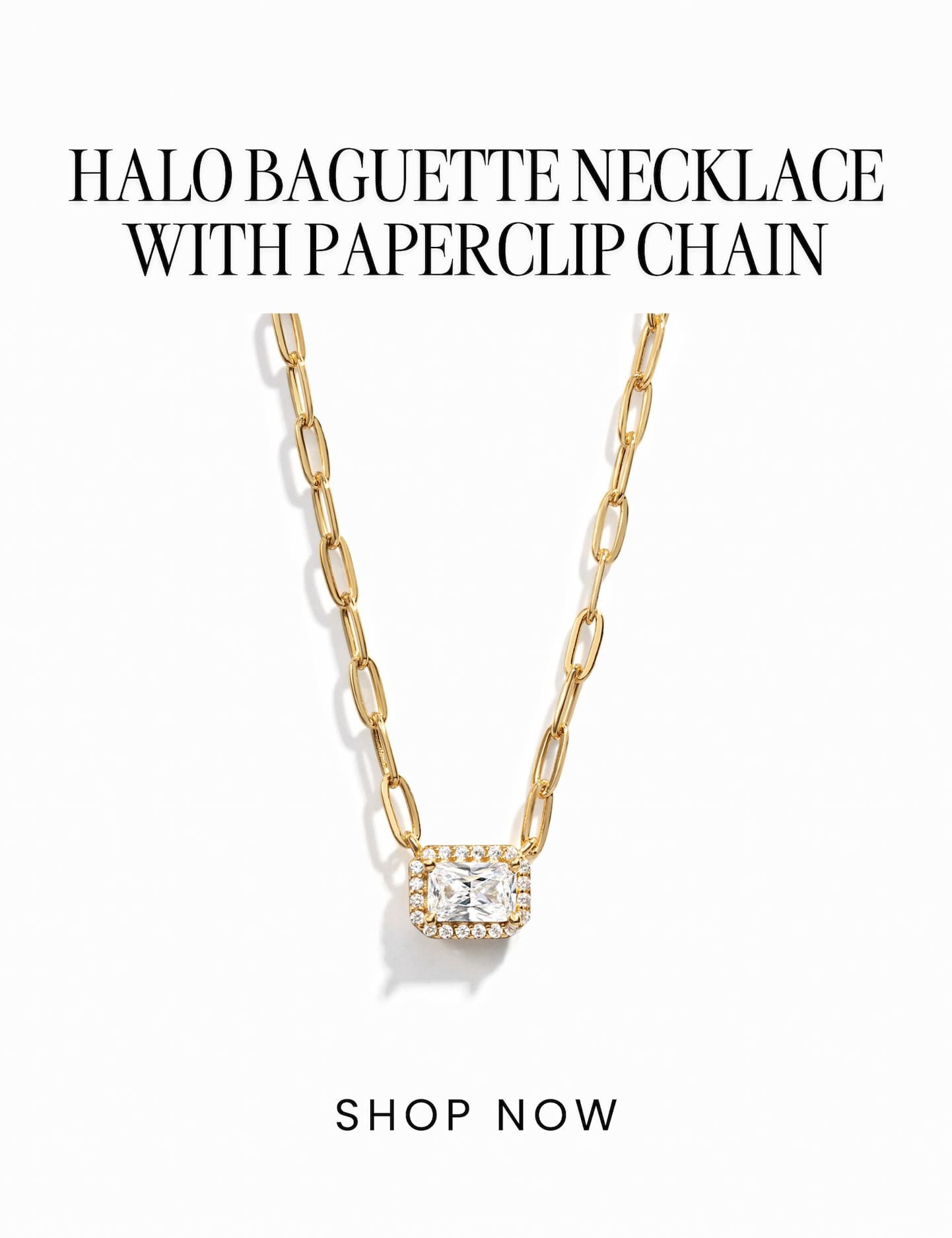 halo baguette necklace