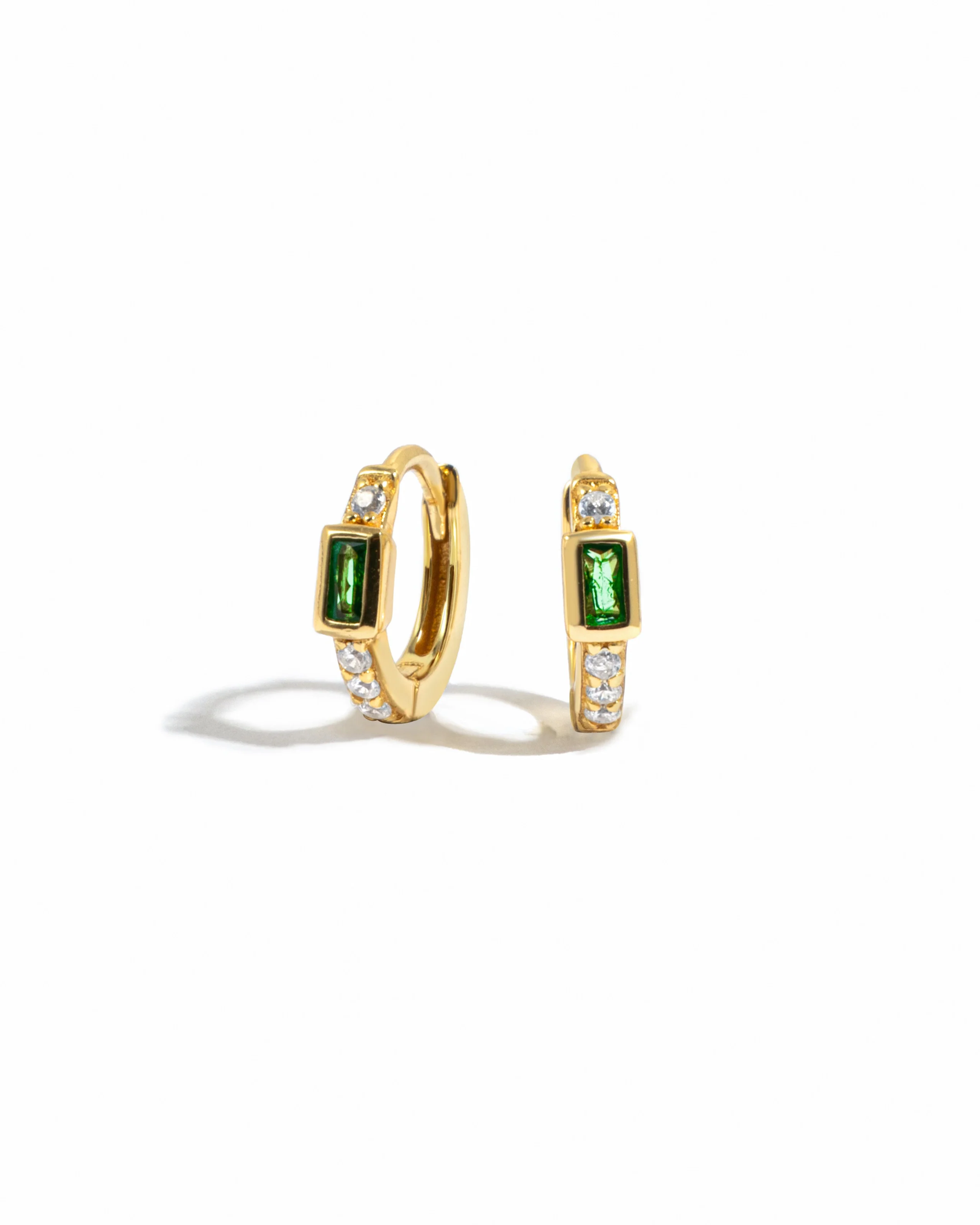Image of Emerald Baguette Huggie Earrings