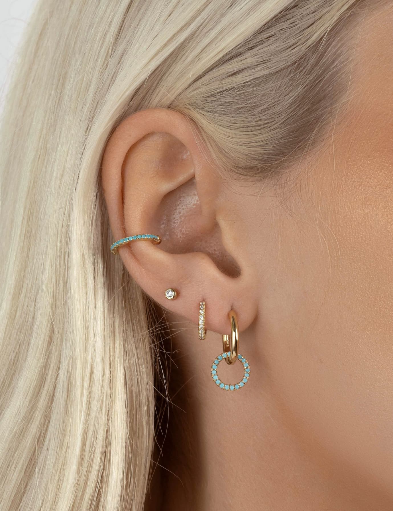 Turquoise Circle Charm Hoops