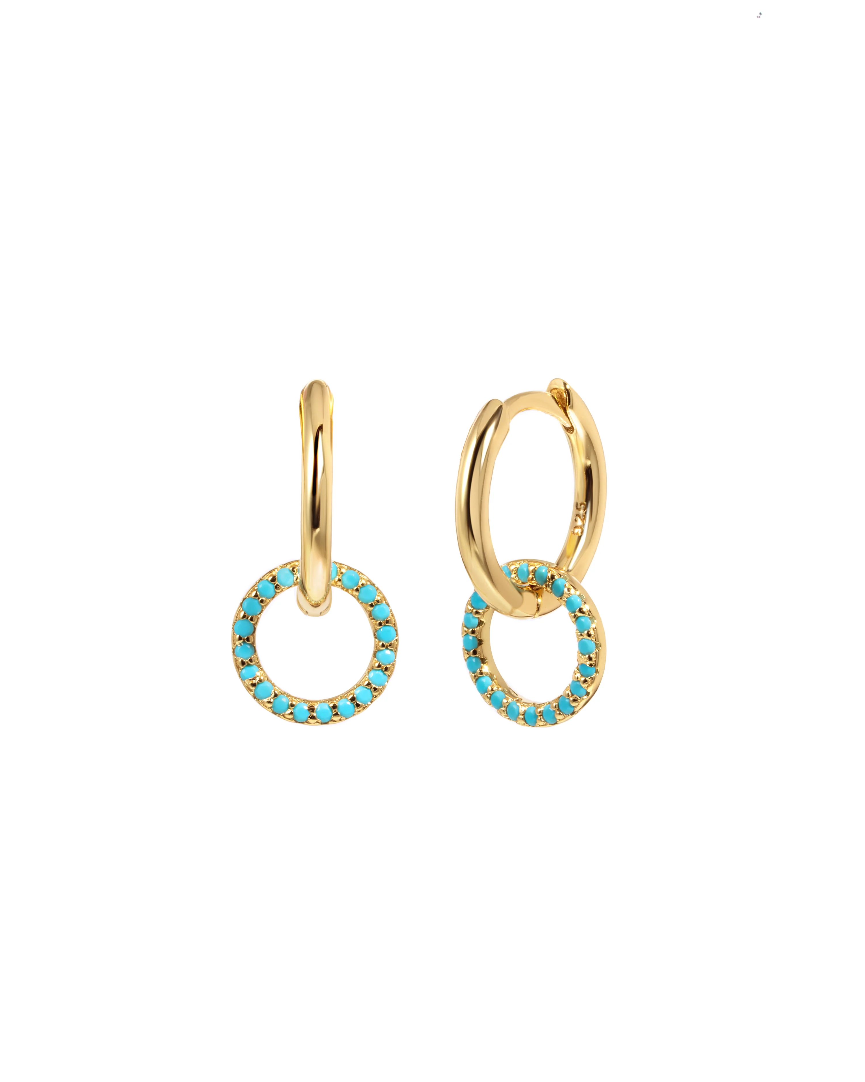 Image of Turquoise Circle Charm Hoops