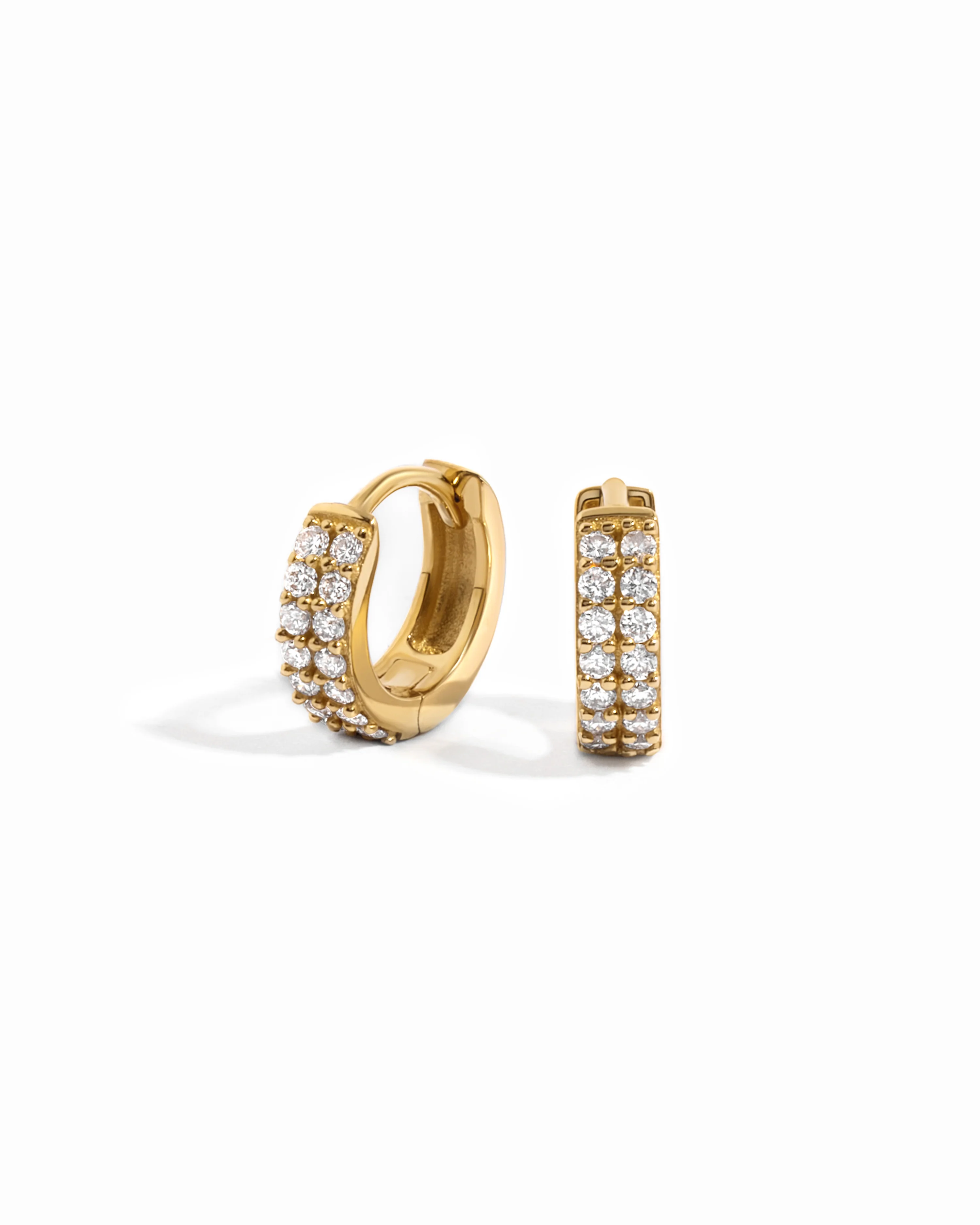 Image of 14K Solid Gold Two Row Lab Grown Diamond Huggies