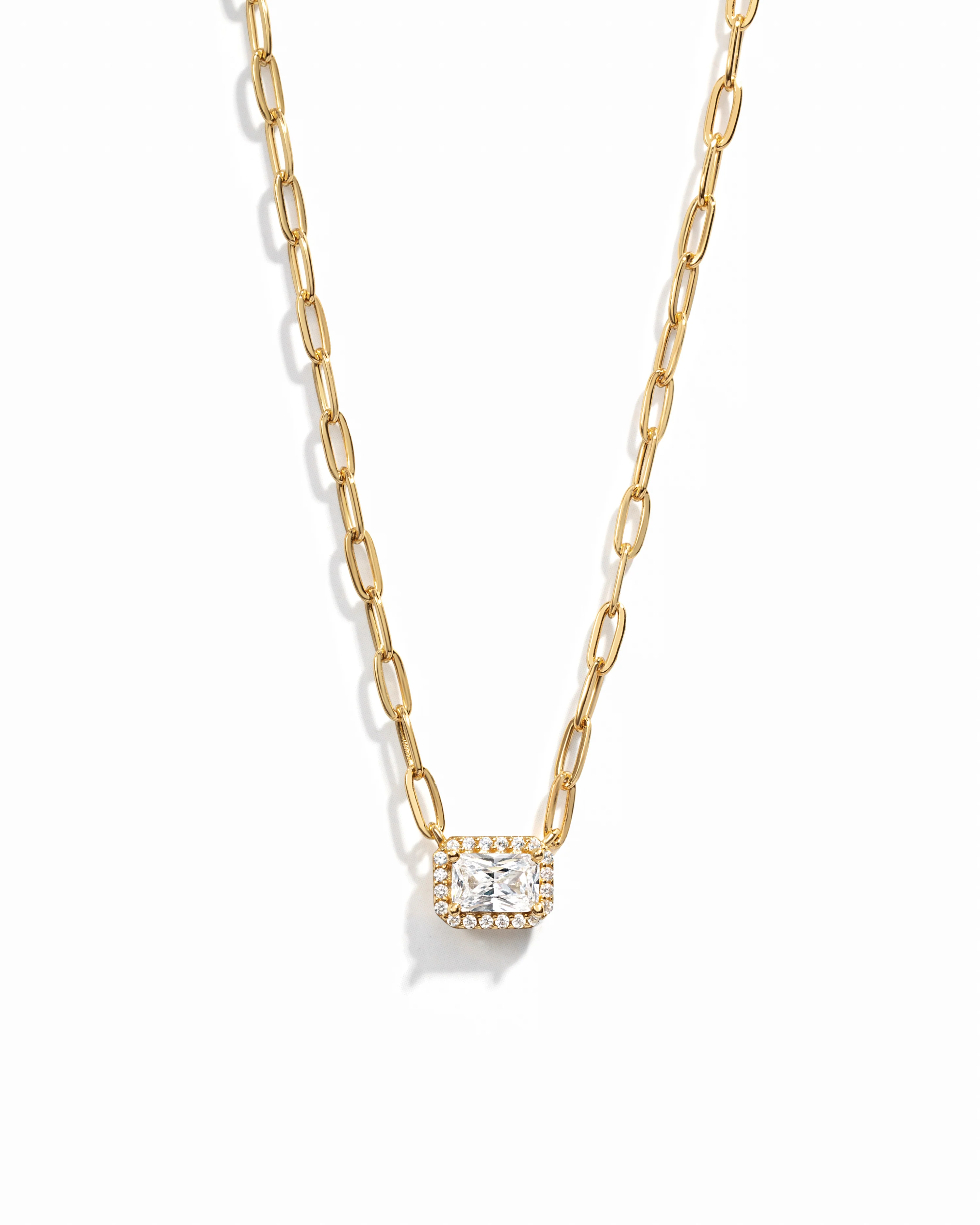 Image of Halo Baguette Necklace w/ Paperclip Chain
