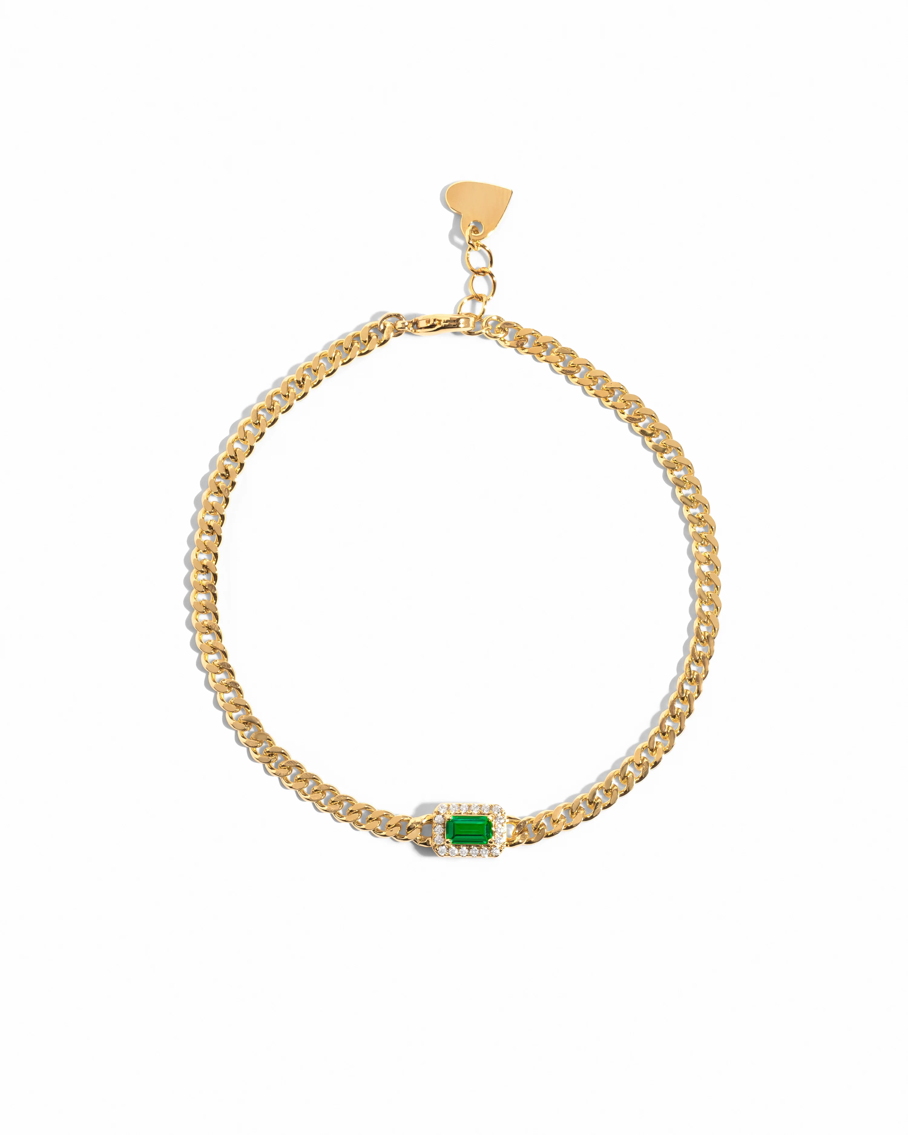 Image of Emerald-Cut Emerald Bracelet with Diamond Halo