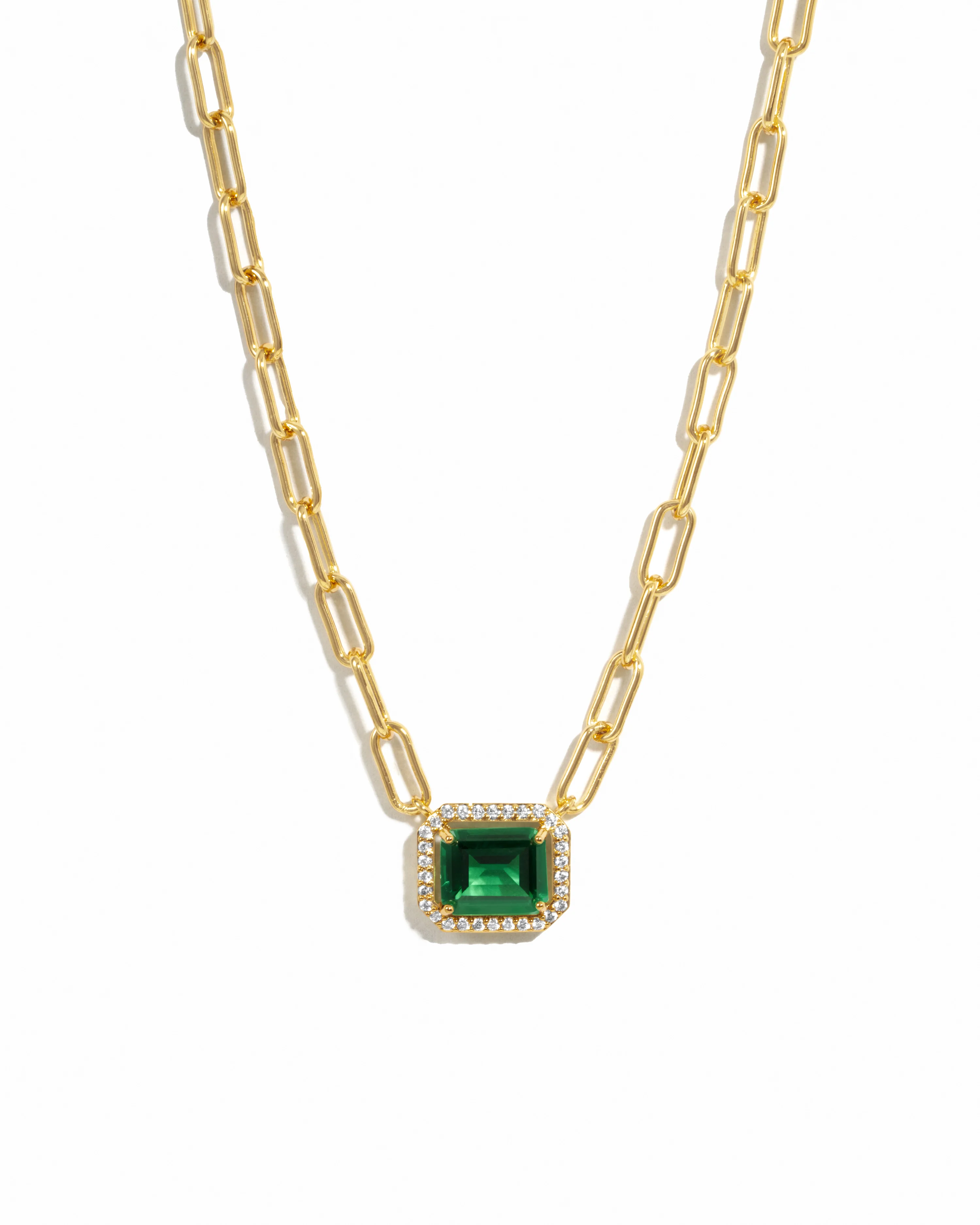 Image of Paperclip Emerald Pendant Necklace