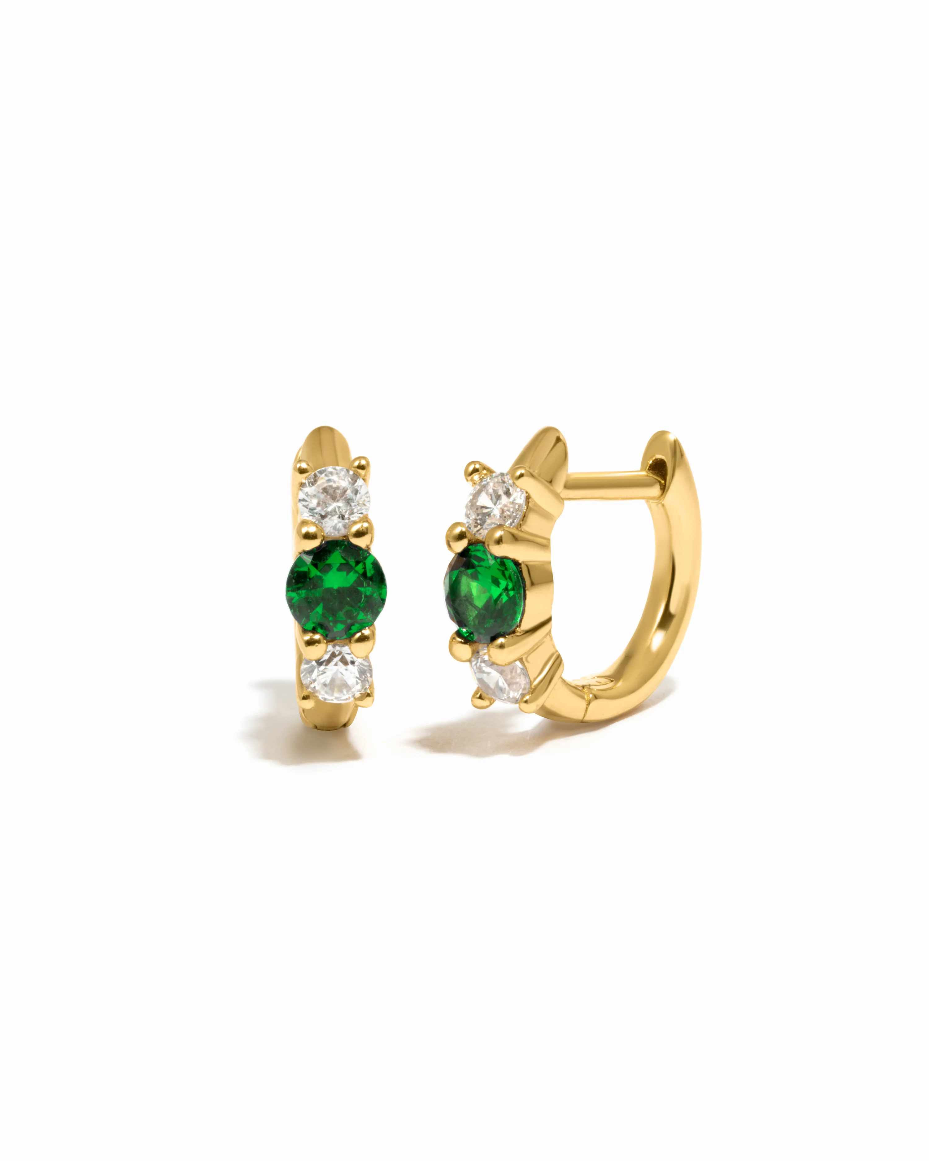 Image of Emerald Three Stone Huggie Hoops