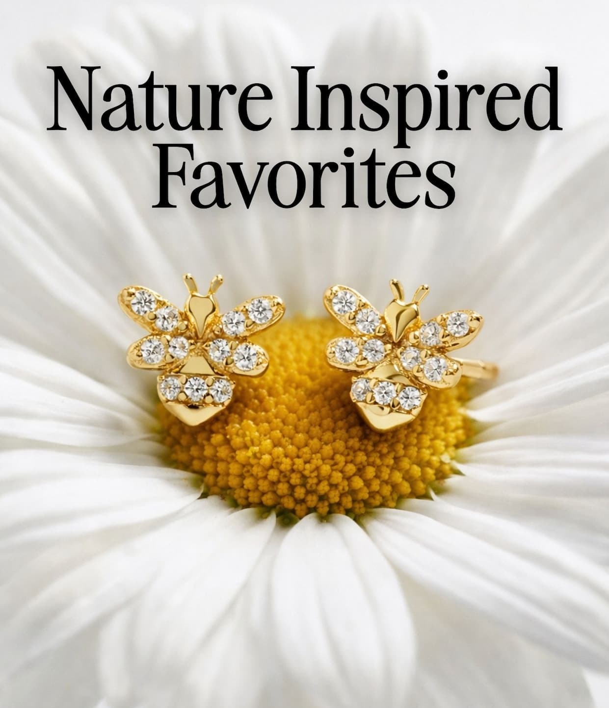 nature inspired bee studs on daisy for earth day