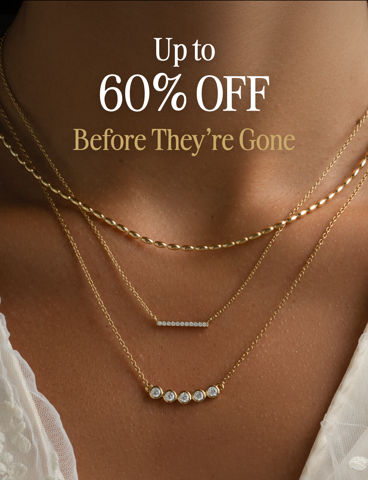 Memorial Day Vault Sale featuring gold jewelry styles with up to 60% off retiring pieces.