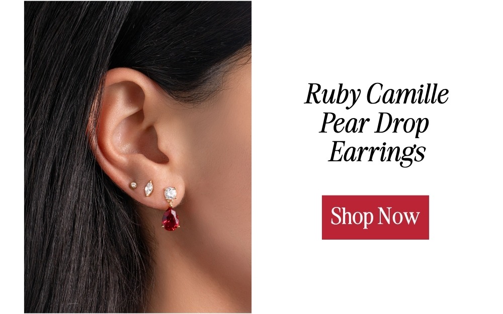 Ruby Camille Pear Drop Earrings. Shop Now