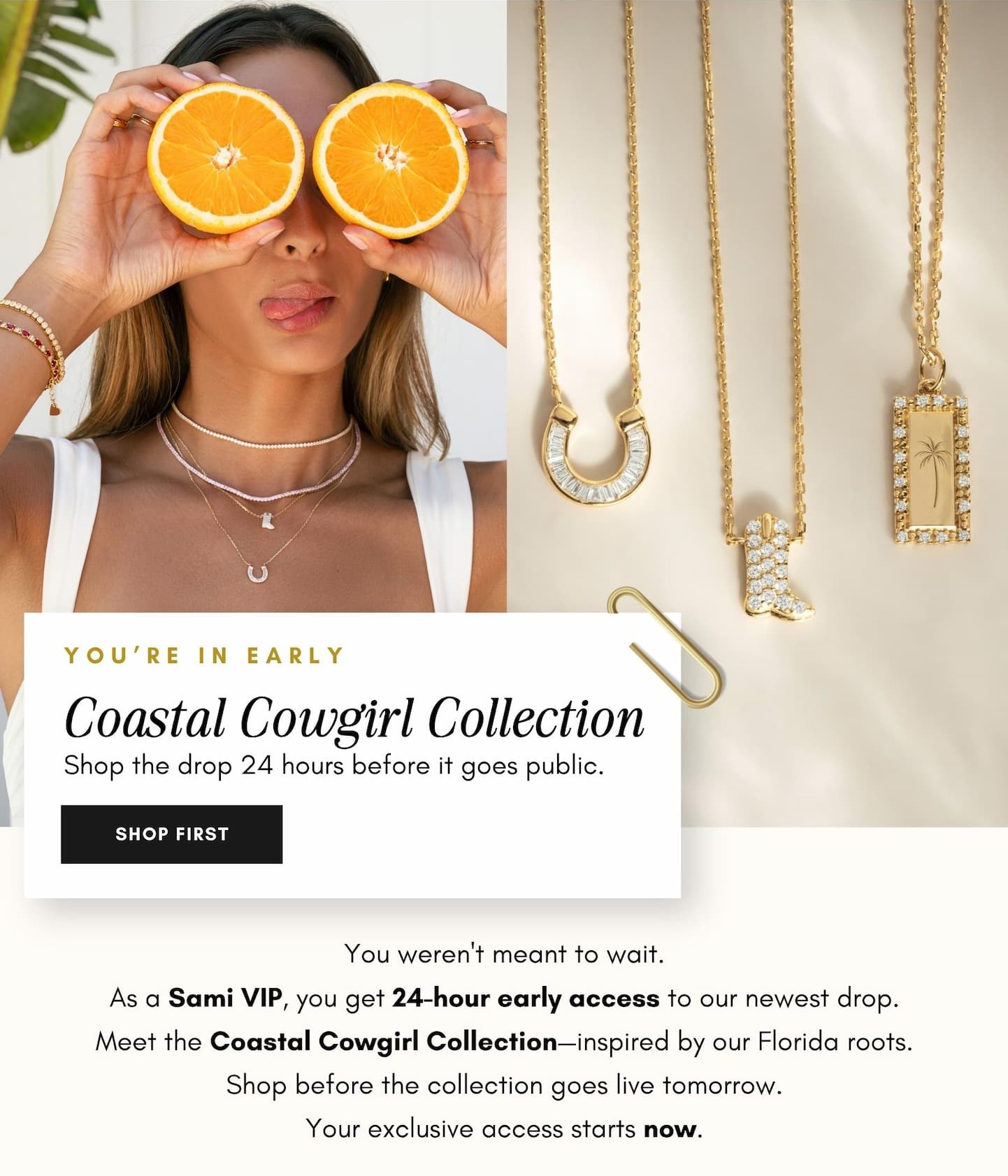 Coastal Cowgirl Collection — new gold pendant necklaces, now in VIP early access