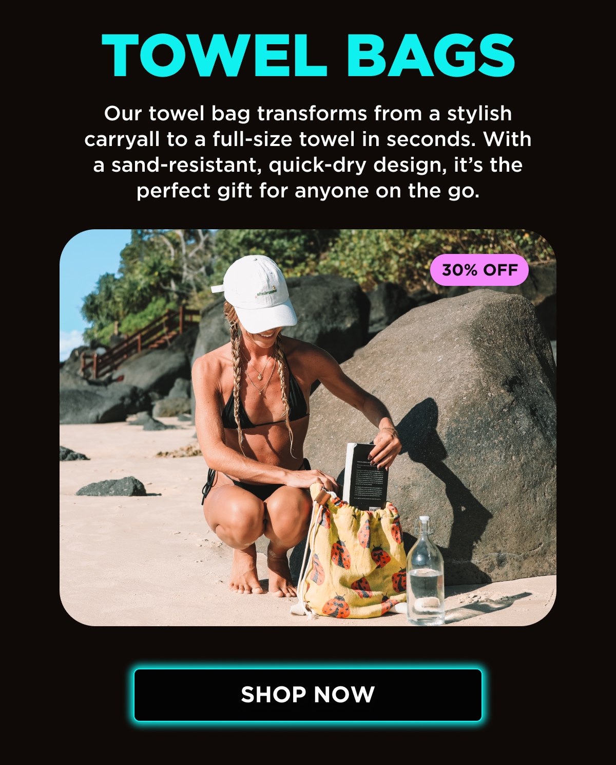 TOWEL BAGS | Our towel bag transforms from a stylish caryall to a full-size towel | 30% OFF [SHOP NOW]