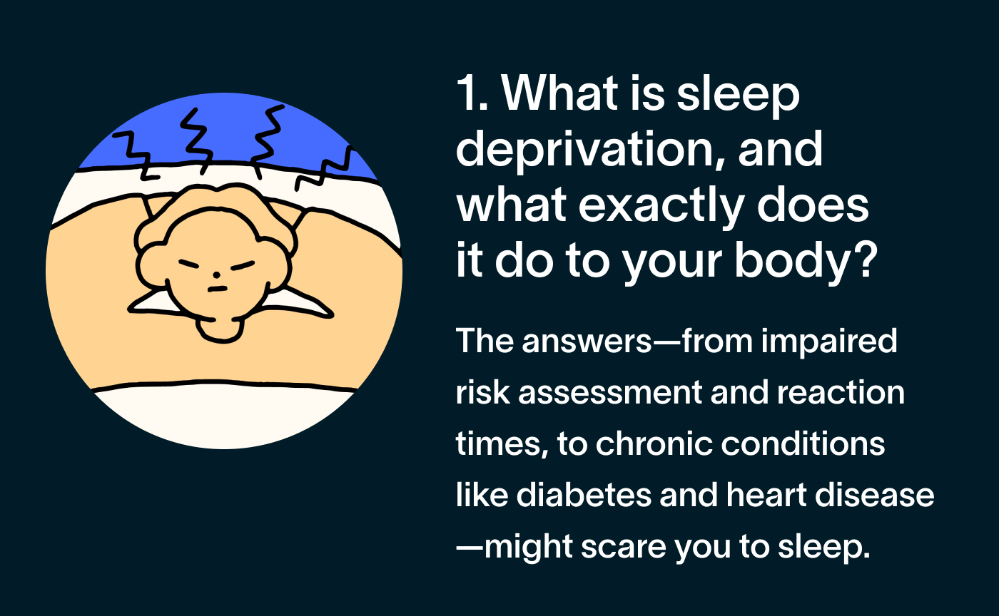 What is sleep deprivation, and what exactly does it do to your body? The answers—from impaired risk assessment and reaction times, to chronic conditions like diabetes and heart disease—might scare you to sleep.
