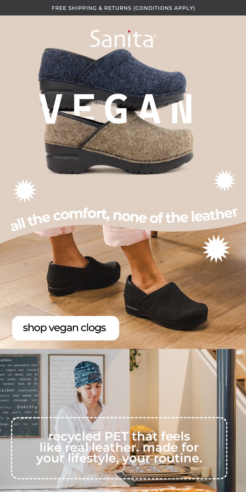 Vegan Clogs - All the comfort, none of the leather. Quality vegan clogs from Sanita