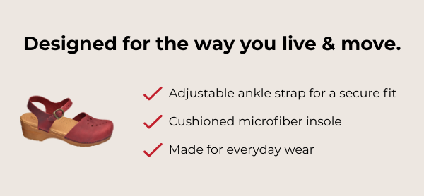 Designed for the way you live & move. - Adjustable ankle strap for a secure fit |  Cushioned microfiber insole | Made for everyday wear