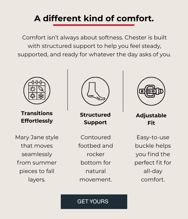 Transitions Effortlessly - Mary Jane style that moves seamlessly from summer pieces to fall layers. - Structured Support - Contoured footbed and rocker bottom for natural movement. - Adjustable Fit - Easy-to-use buckle helps you find the perfect fit for all-day comfort. - GET YOURS