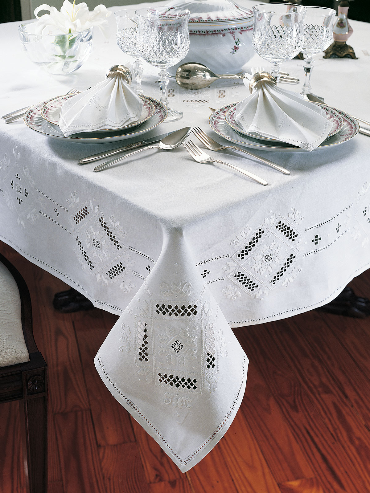 Hemstitching, open-cut work and embroidery - all hand done