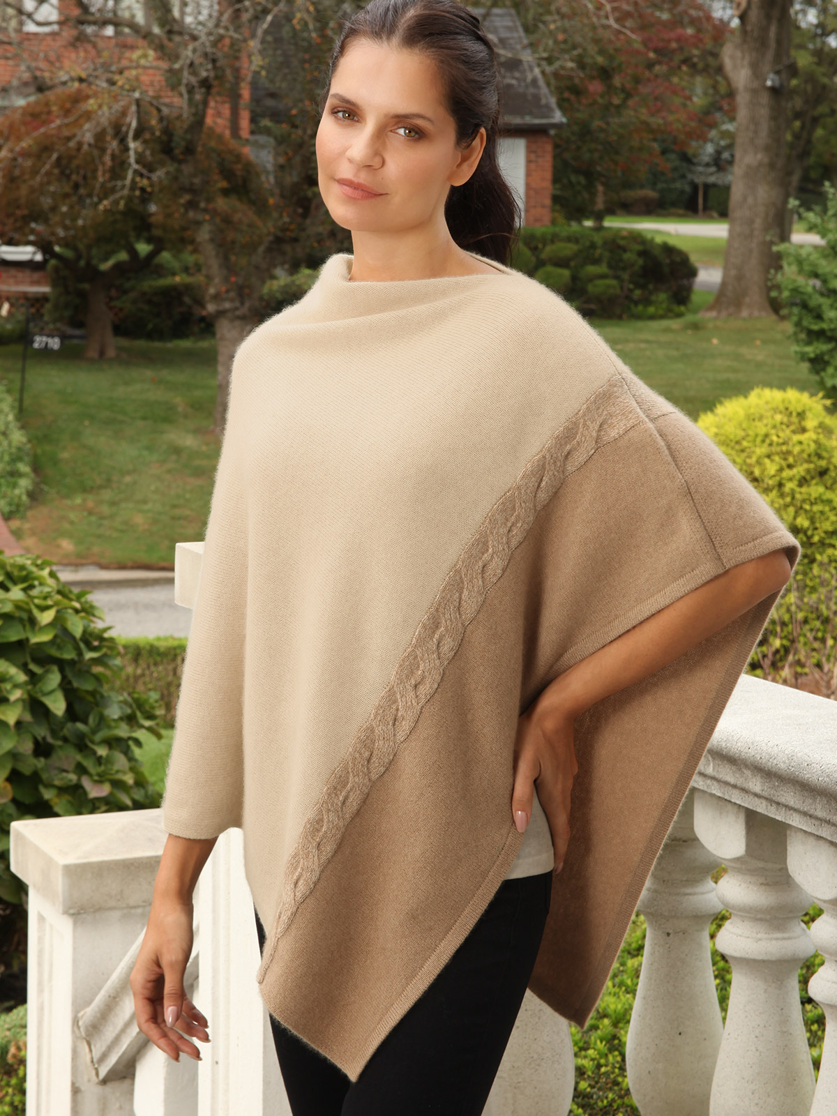 A lavish, two-tone, 100% cashmere poncho.