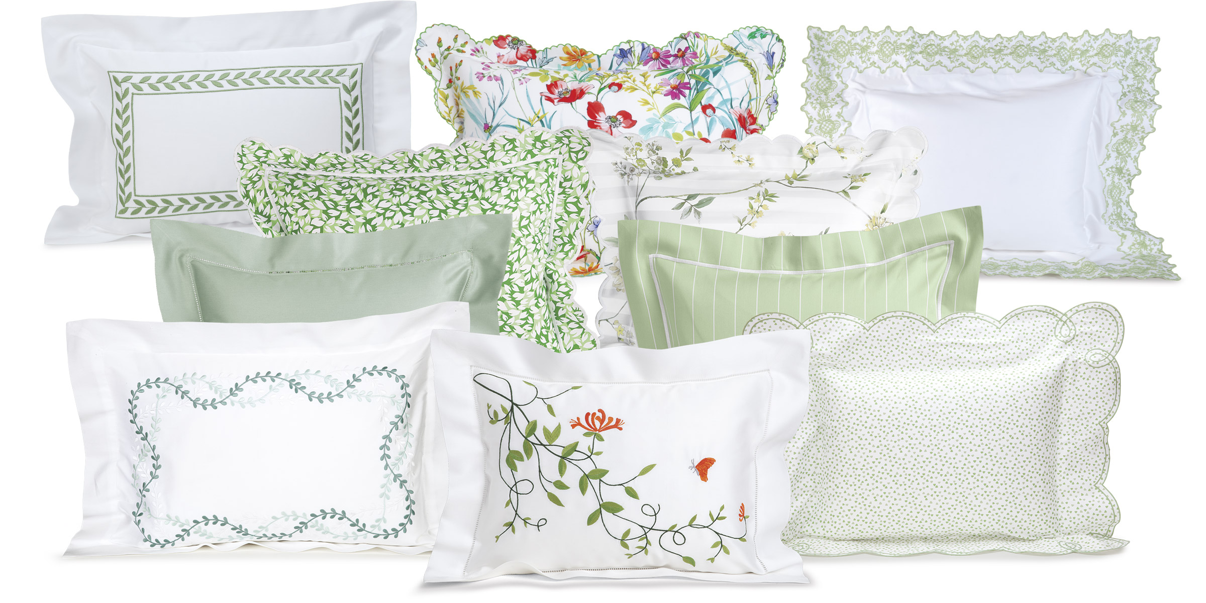 Our extensive collection of exquisite shams made to match or complement the finest bed linens.