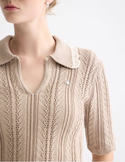 Pointelle Collared Knitted Polo