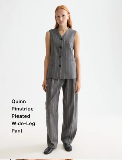 Quinn Pinstripe Pleated WIde-Leg Pant