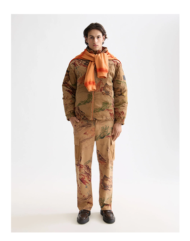 Harper-Printed garment-dyed cotton blend loose tapered cargo