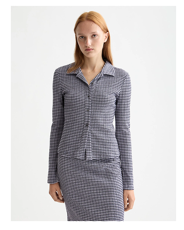 Structured gingham button up long sleeve T-shirt