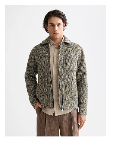 Multicoloured tweed wool-blend overshirt