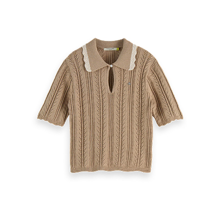 Pointelle collared knitted polo